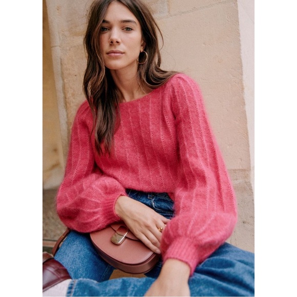 Sezane Sweaters - SEZANE Pink Wool Kid Mohair Fancy Knit Balloon Sleeve Sweater Aretha Jumper XS/S